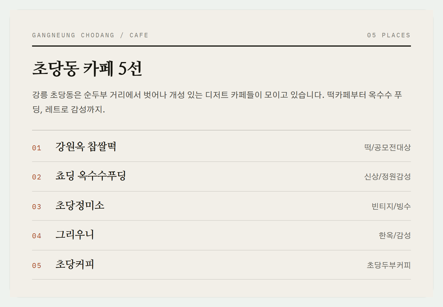 강릉 초당동의 개성 있는 카페들