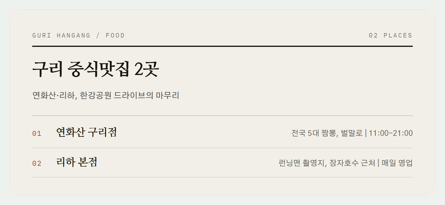 구리 한강시민공원 인근 중식맛집 2곳