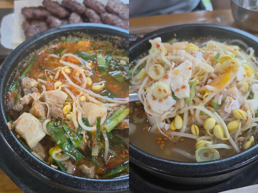 얼큰돼지국밥(왼쪽)과 콩나물국밥(오른쪽) 클로즈업.