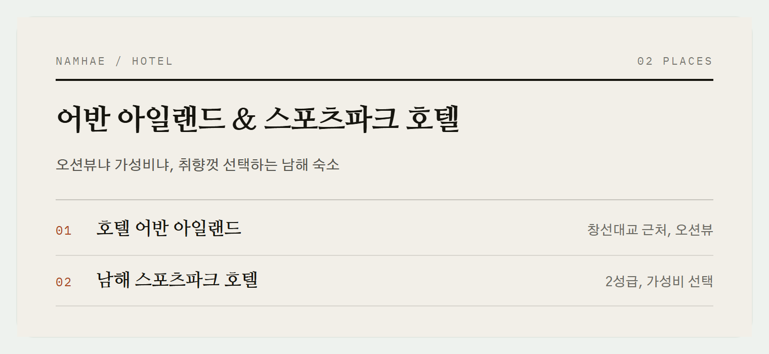 남해 호텔 2곳의 특징