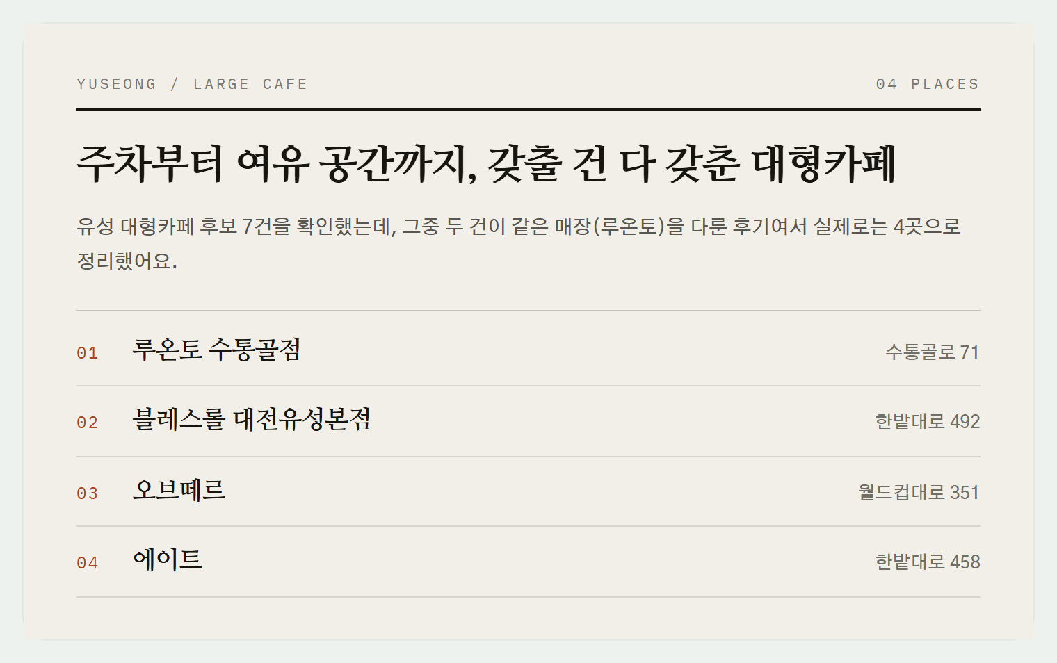 이번 편에서 소개하는 4곳